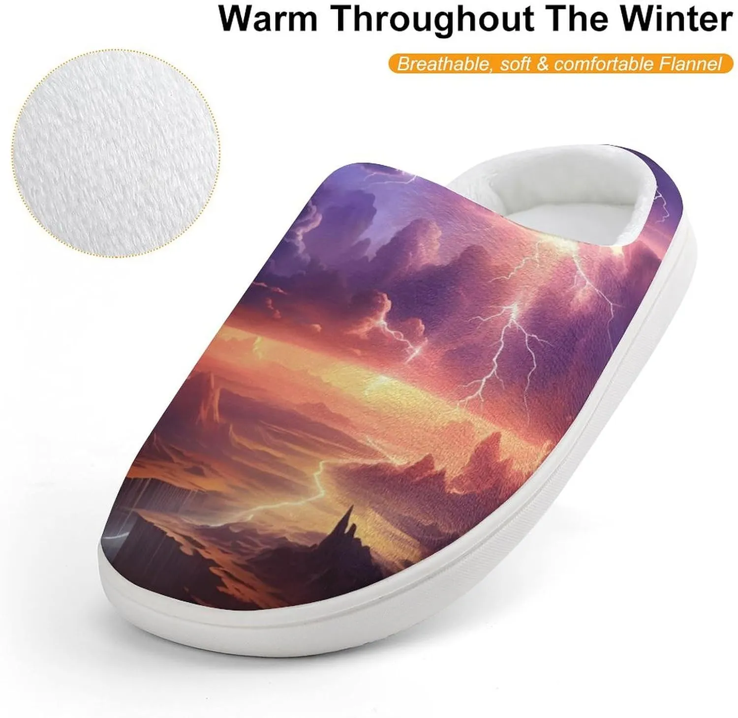 Nature Landscape Purple Thunder Storm Kids Slippers for Girls Boys Winter Warm Plush Slip On House Slippers for Indoor Outdoor