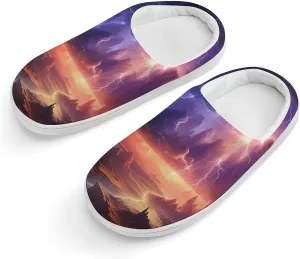 Nature Landscape Purple Thunder Storm Kids Slippers for Girls Boys Winter Warm Plush Slip On House Slippers for Indoor Outdoor