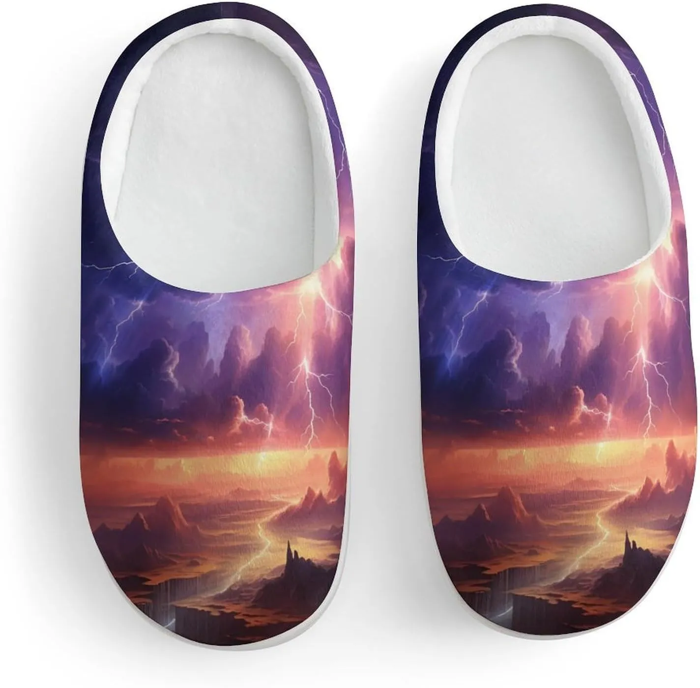 Nature Landscape Purple Thunder Storm Kids Slippers for Girls Boys Winter Warm Plush Slip On House Slippers for Indoor Outdoor