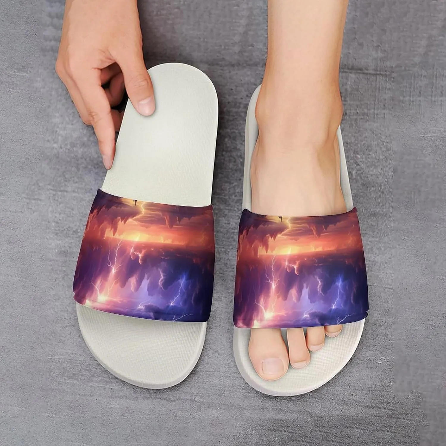 Nature Landscape Purple Thunder Storm Open Toe Slippers for Women And Men Non Slip Shower Slippers Home Slippers