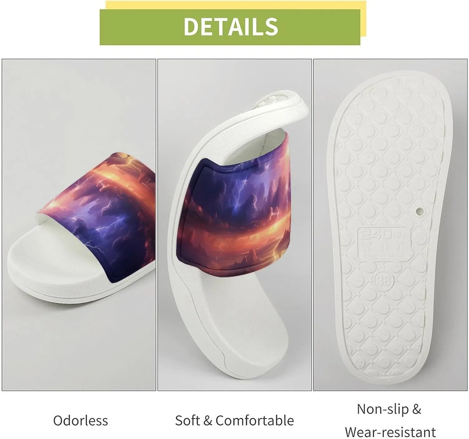 Nature Landscape Purple Thunder Storm Open Toe Slippers for Women And Men Non Slip Shower Slippers Home Slippers