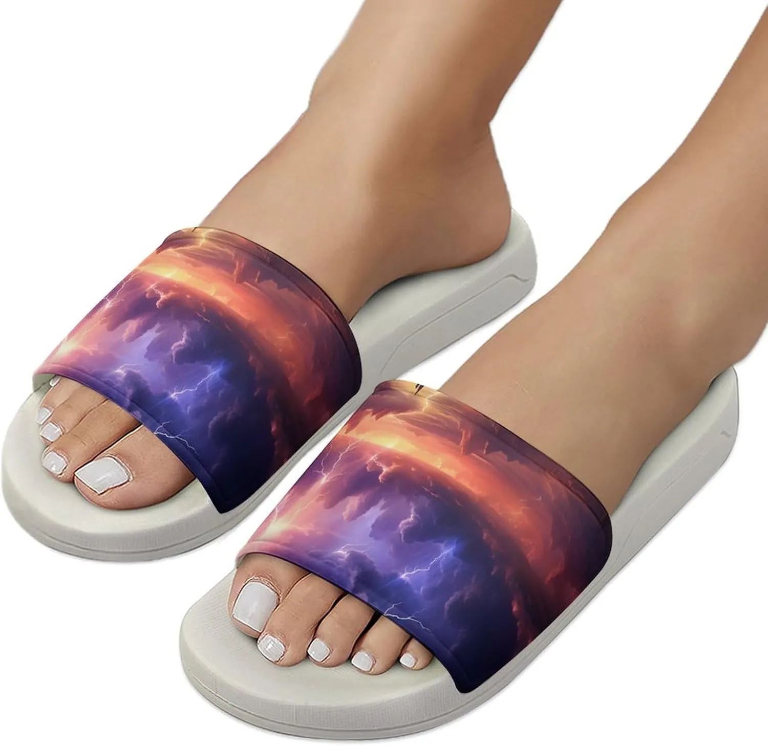 Nature Landscape Purple Thunder Storm Open Toe Slippers for Women And Men Non Slip Shower Slippers Home Slippers