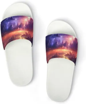 Nature Landscape Purple Thunder Storm Open Toe Slippers for Women And Men Non Slip Shower Slippers Home Slippers