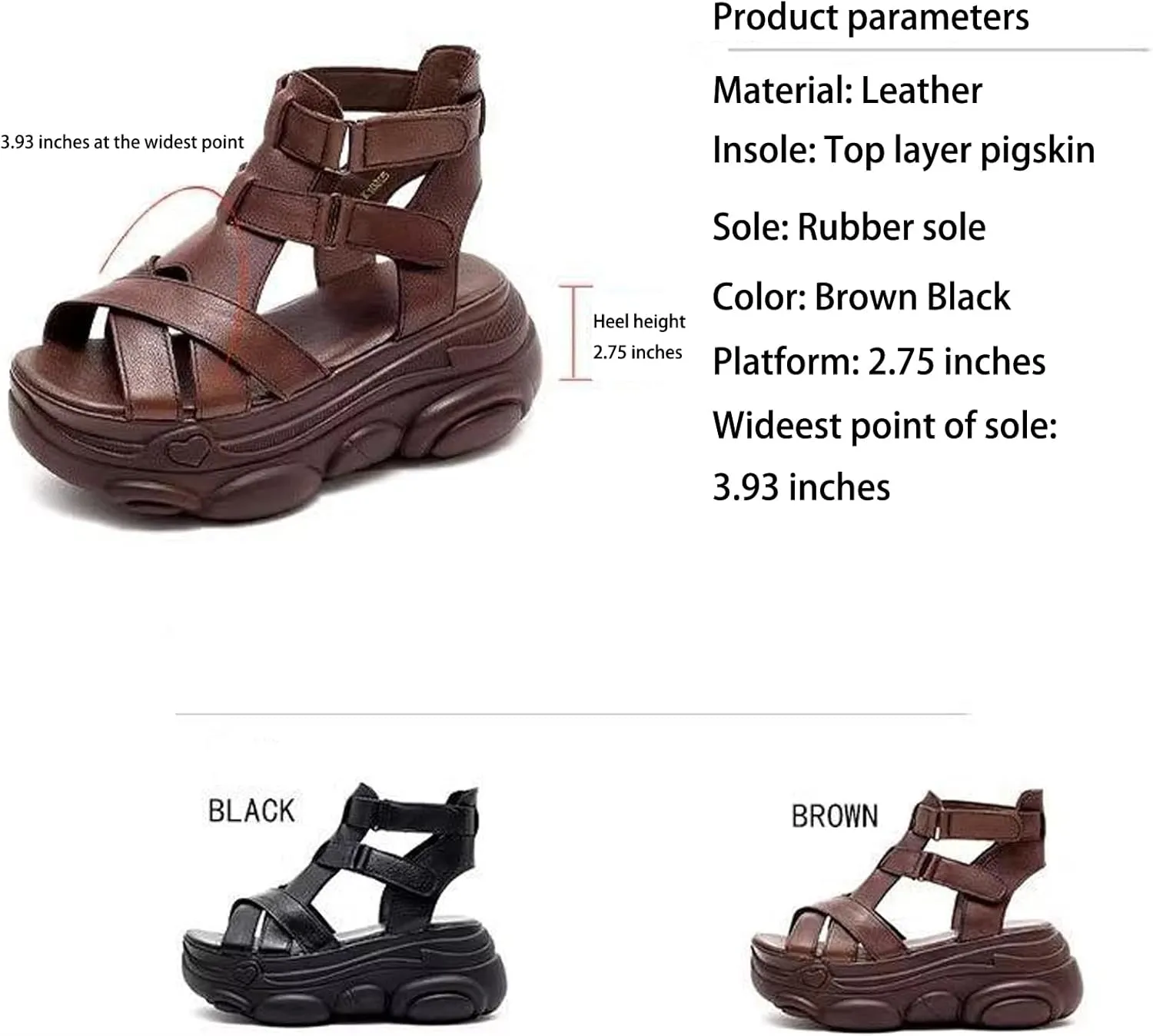NELSBREXWomen'S Leather Open Toe Platform Roman Sandals with Hook and Loop Fashion Cross Straps Breathable Soft Sole Non-Slip Heightening Cool Ankle Boots Vintage Outdoor Casual Shoes