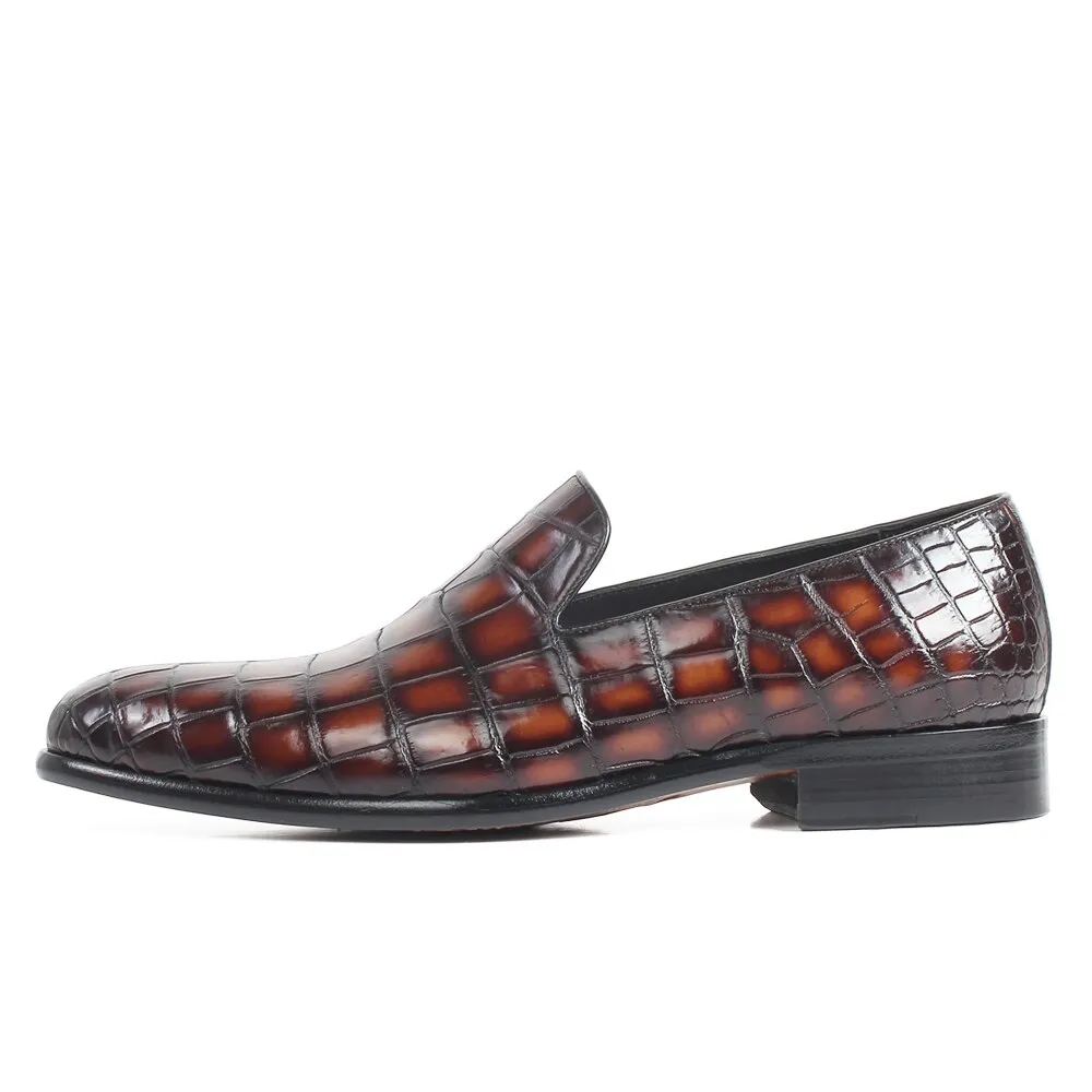 New 100% Crocodile Leather Loafers Shoes Men Patina Handmade Slip-On Mans Footwear Casual Round Toe Wedding Zapatos