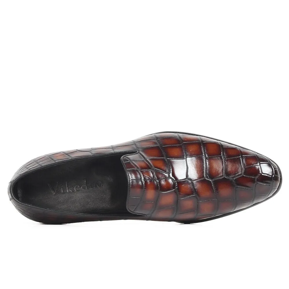 New 100% Crocodile Leather Loafers Shoes Men Patina Handmade Slip-On Mans Footwear Casual Round Toe Wedding Zapatos