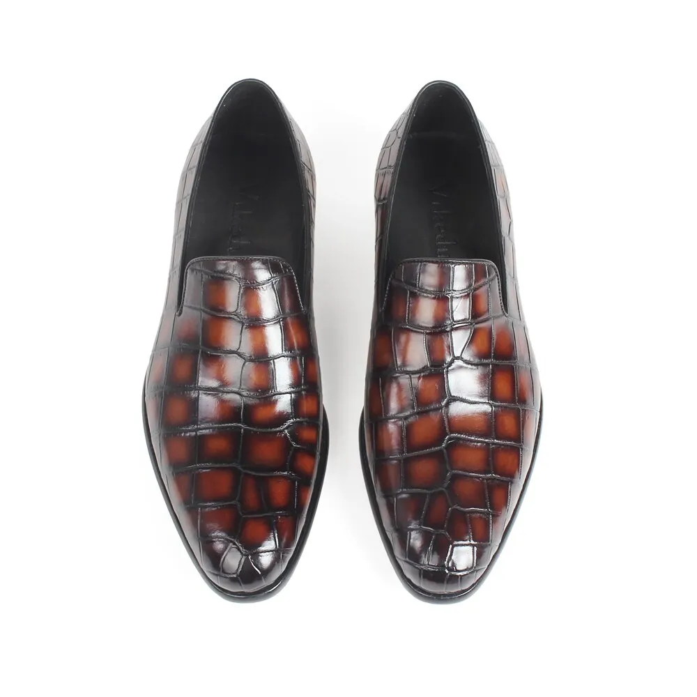 New 100% Crocodile Leather Loafers Shoes Men Patina Handmade Slip-On Mans Footwear Casual Round Toe Wedding Zapatos