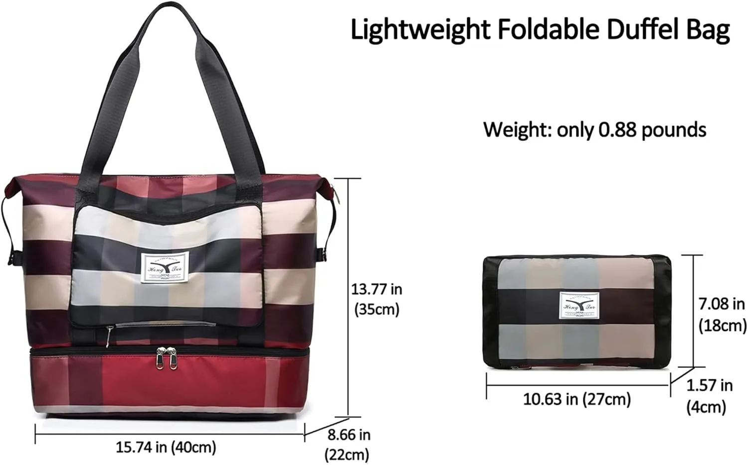 New Foldable Dry/Wet Separation Travel Duffel Bag with Shoe Compartment Large Capacity Folding Weekender Overnight Bag Lightweight Waterproof Gym Tote Bag (F-Khaki)