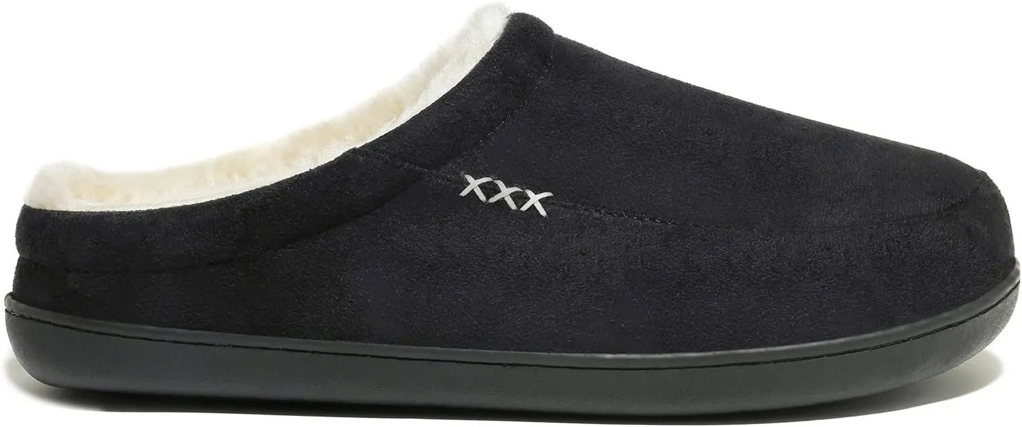 NewDenBer Men's Warm Memory Foam Suede Plush Fleece Lined Slip on Indoor Outdoor Clog House Slippers