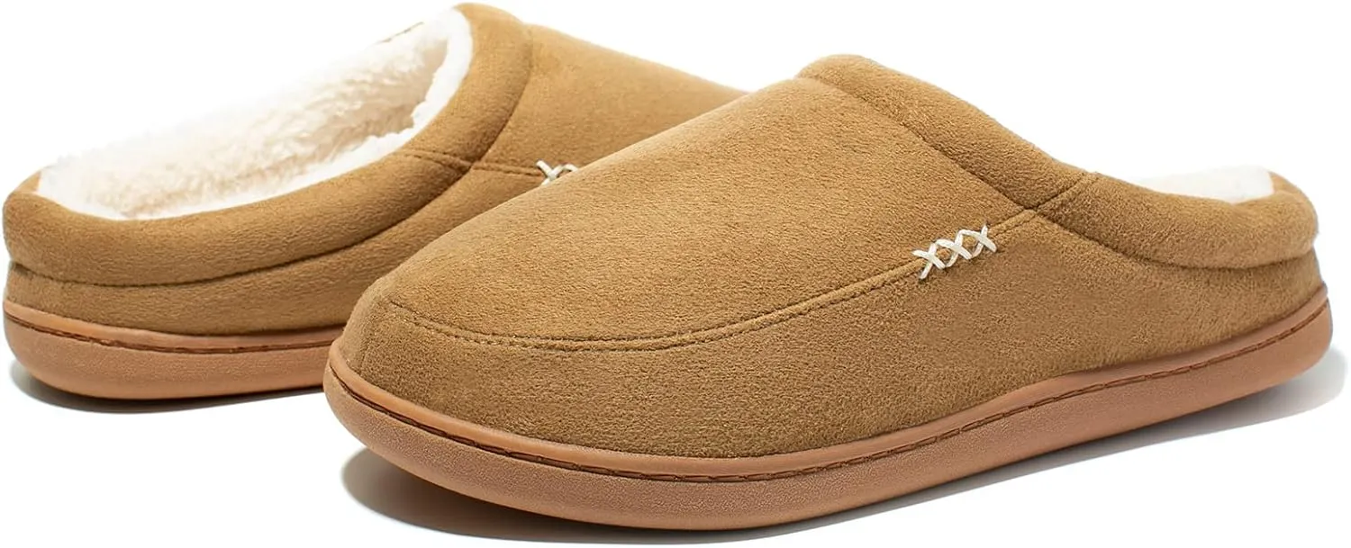 NewDenBer Men's Warm Memory Foam Suede Plush Fleece Lined Slip on Indoor Outdoor Clog House Slippers
