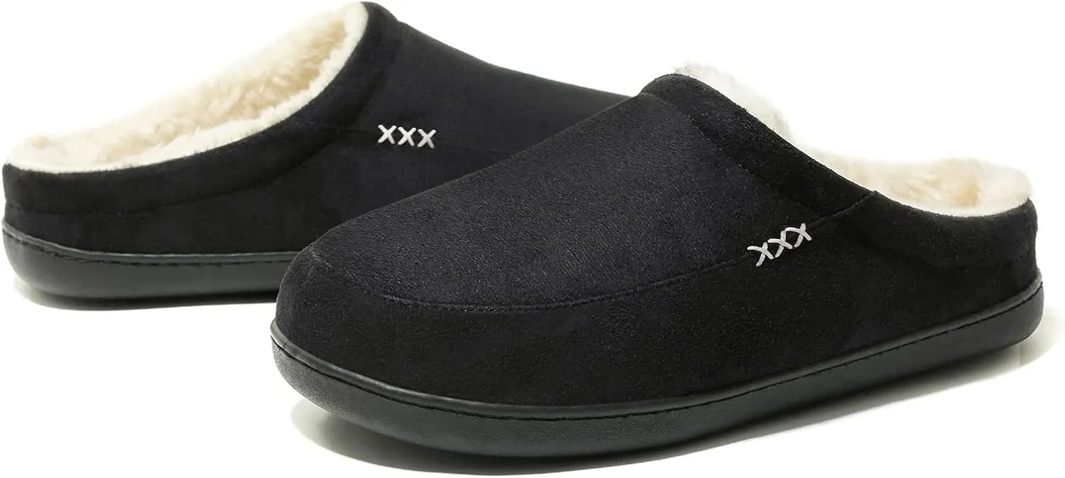 NewDenBer Men's Warm Memory Foam Suede Plush Fleece Lined Slip on Indoor Outdoor Clog House Slippers