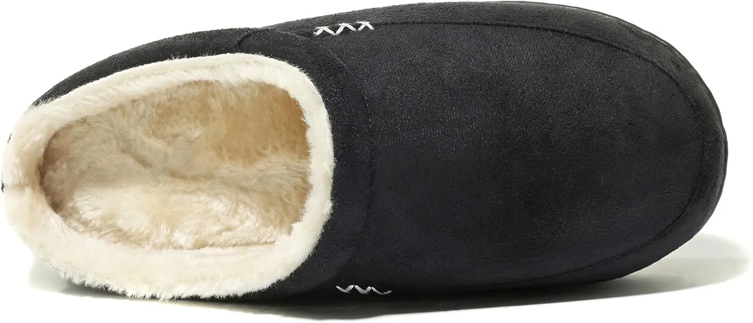 NewDenBer Men's Warm Memory Foam Suede Plush Fleece Lined Slip on Indoor Outdoor Clog House Slippers