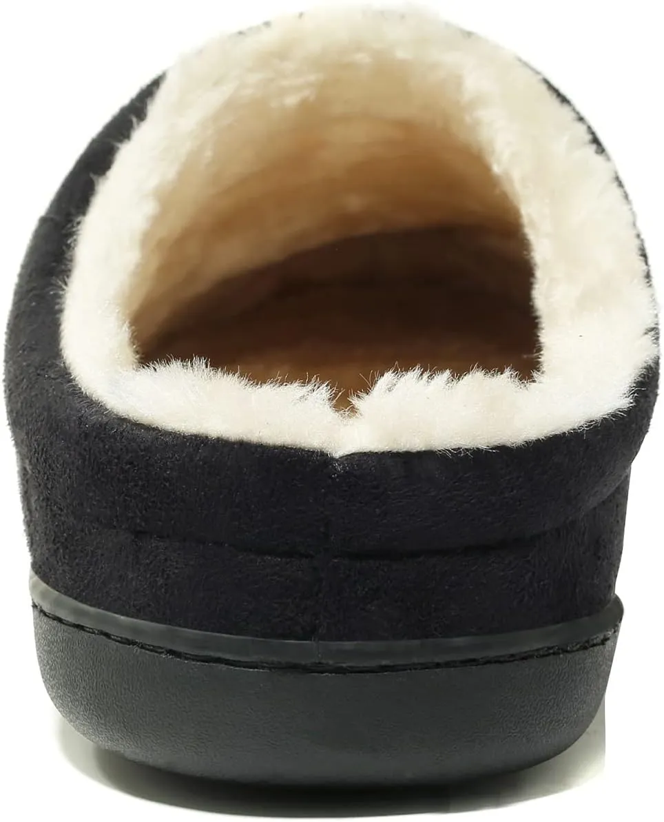 NewDenBer Men's Warm Memory Foam Suede Plush Fleece Lined Slip on Indoor Outdoor Clog House Slippers
