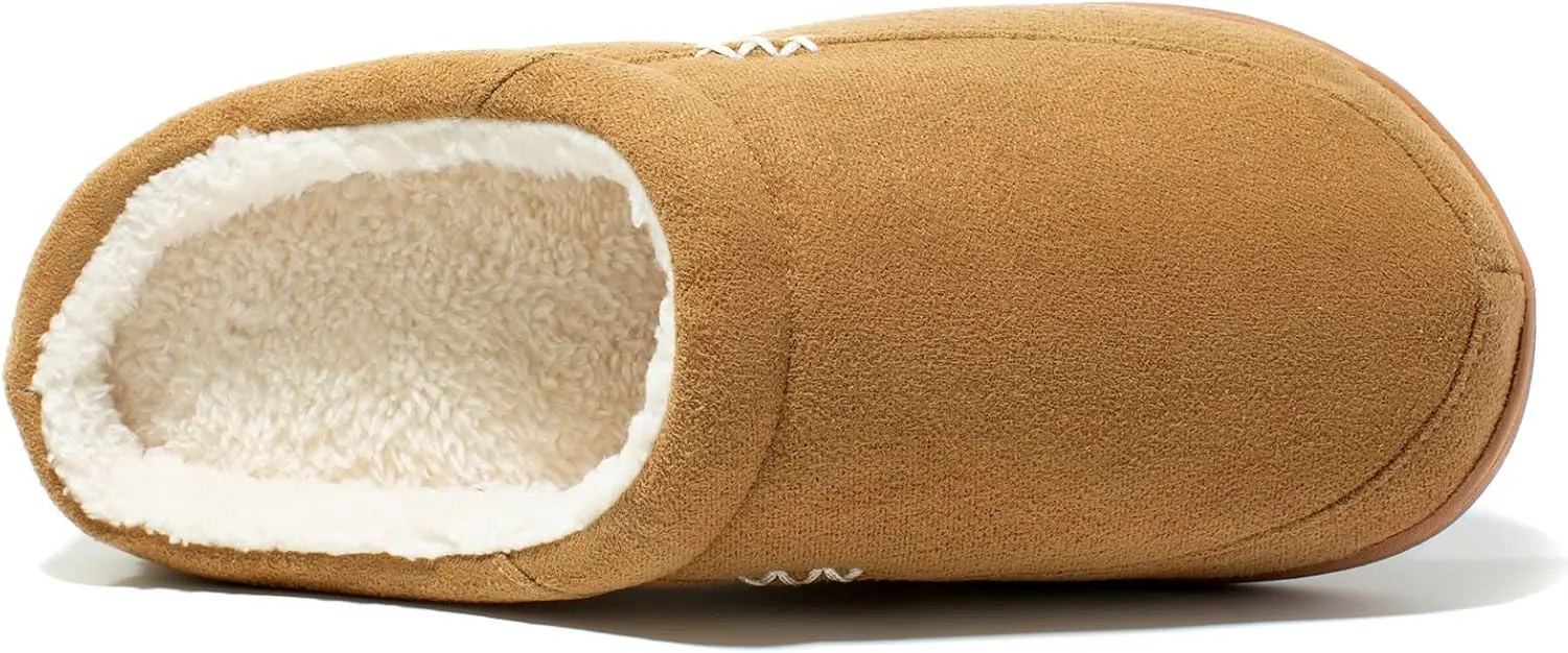 NewDenBer Men's Warm Memory Foam Suede Plush Fleece Lined Slip on Indoor Outdoor Clog House Slippers
