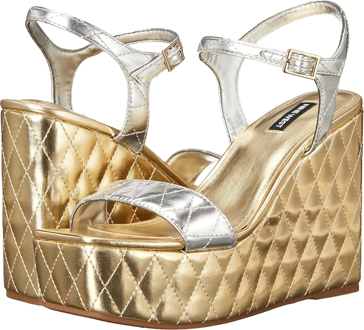 Nine West Women's Nila Squared Open Toe Platform Wedge Sandal