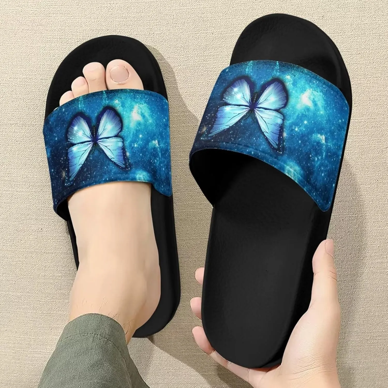 Non Slip Slide Sandals for Women Men, Open Toe House Comfy Flat Slides Slipper for Bathroom Beach