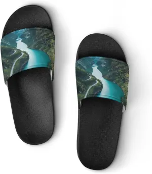 Norwegian Fjords Print PVC Home Slippers Non-Slip Shower Shoes Casual Bathroom Slippers for Women Men