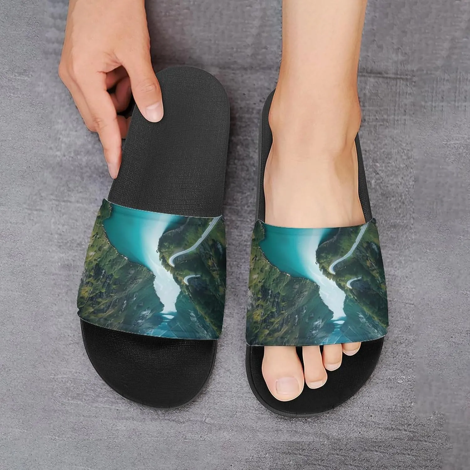 Norwegian Fjords Print PVC Home Slippers Non-Slip Shower Shoes Casual Bathroom Slippers for Women Men
