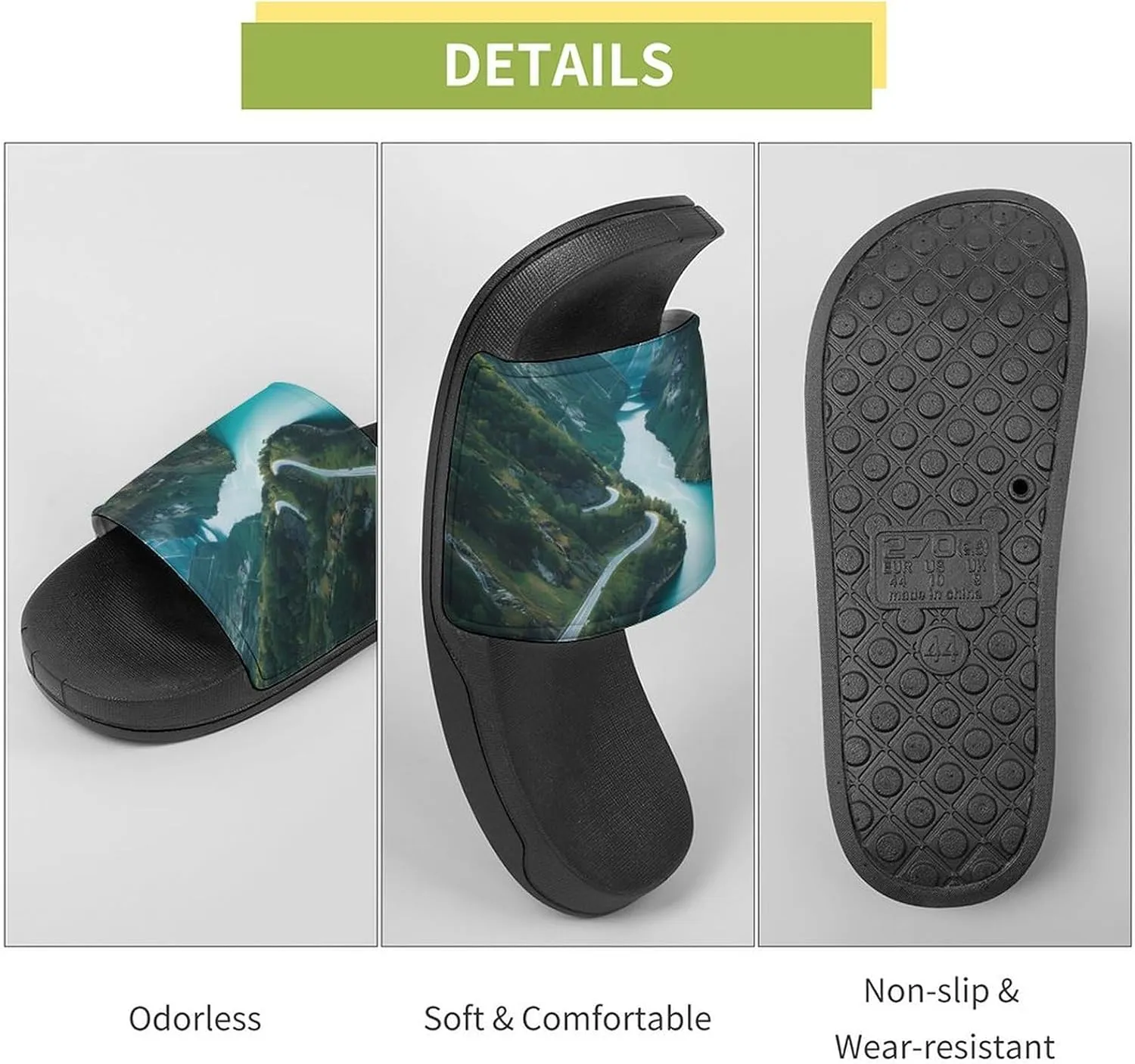 Norwegian Fjords Print PVC Home Slippers Non-Slip Shower Shoes Casual Bathroom Slippers for Women Men