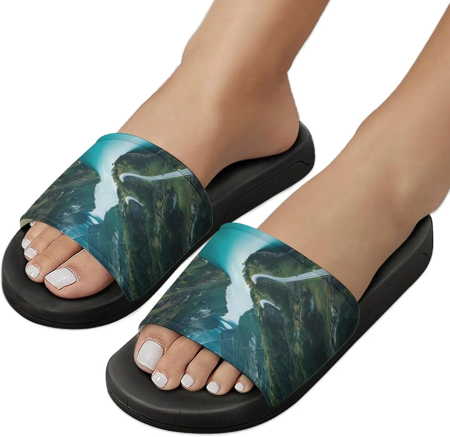 Norwegian Fjords Print PVC Home Slippers Non-Slip Shower Shoes Casual Bathroom Slippers for Women Men