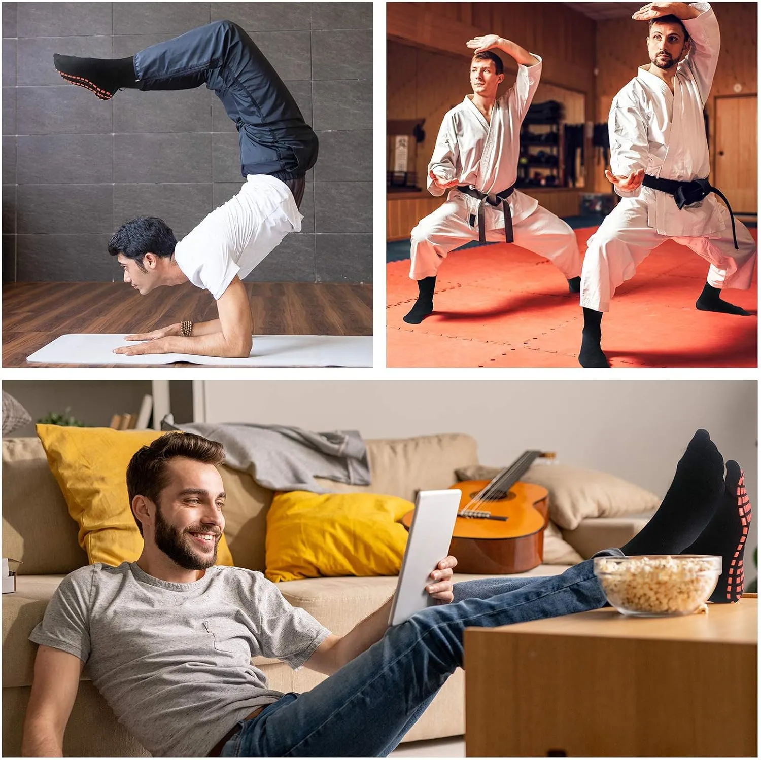 NOVAYARD 5 Pairs Non Slip Socks Non Skid Sticky Grippy Yoga Pilates Hospital Sock Men Women