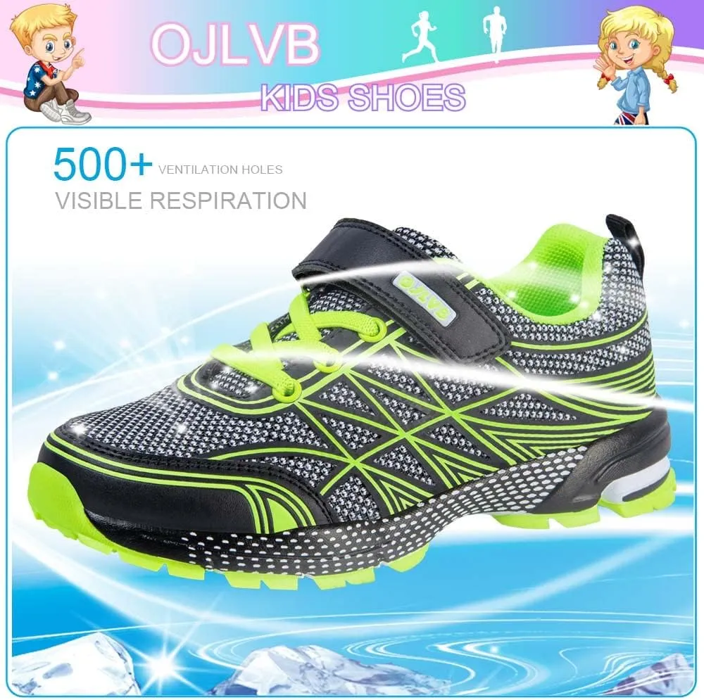OJLVB Boys Girls Sneakers, Kids Tennis Running Shoes, Athletic Walking Gym Trail Shoe Breathable Lightweight