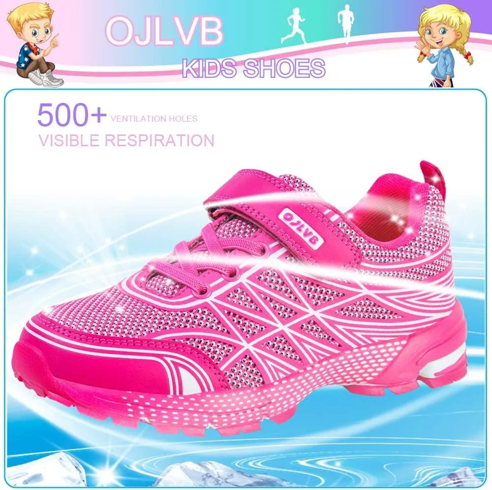 OJLVB Boys Girls Sneakers, Kids Tennis Running Shoes, Athletic Walking Gym Trail Shoe Breathable Lightweight