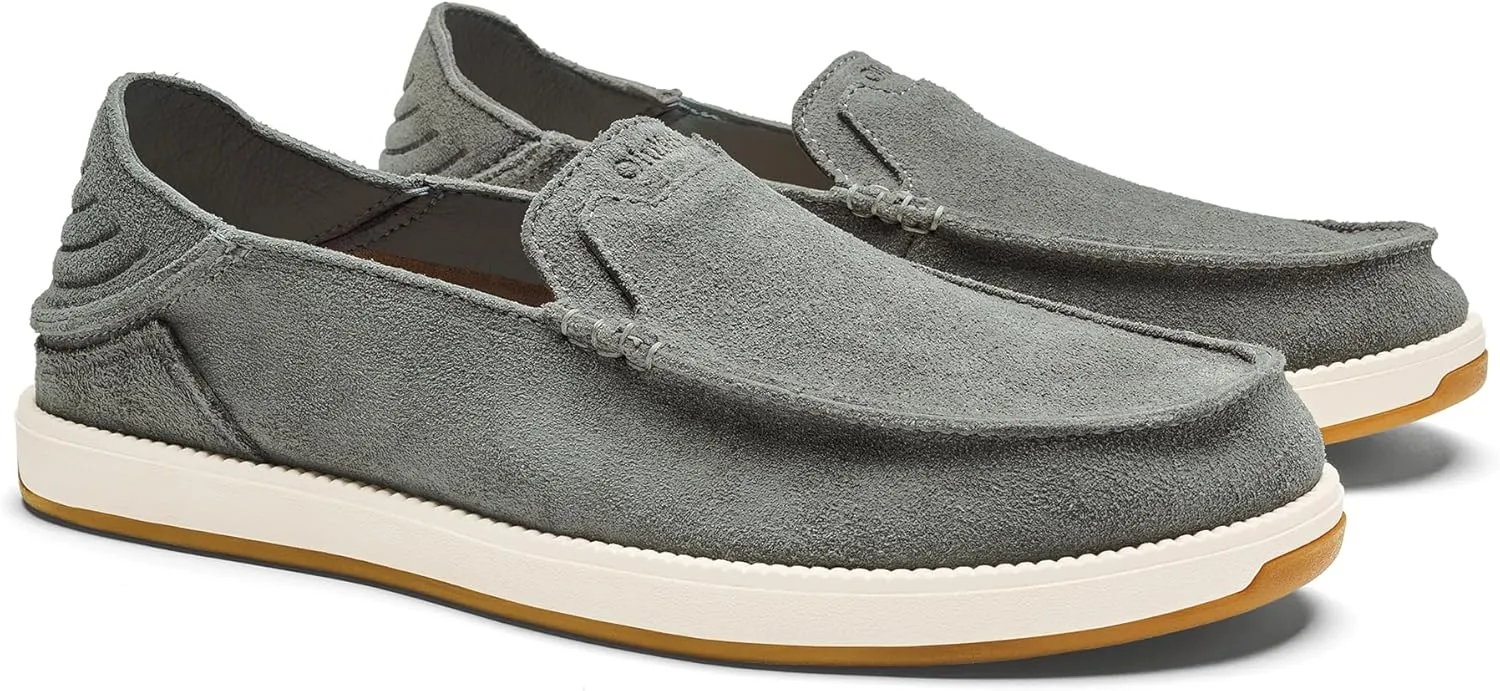 OLUKAI Kakaha Nia Men's Leather Sneakers, Supple Full-Grain Leather Shoes, Drop-in Heel & All Weather Rubber Soles