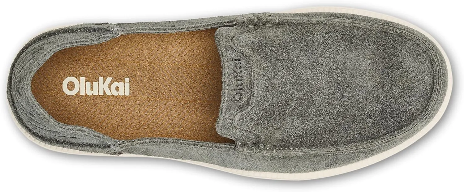 OLUKAI Kakaha Nia Men's Leather Sneakers, Supple Full-Grain Leather Shoes, Drop-in Heel & All Weather Rubber Soles