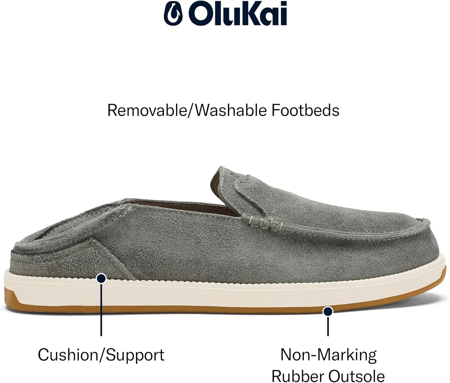 OLUKAI Kakaha Nia Men's Leather Sneakers, Supple Full-Grain Leather Shoes, Drop-in Heel & All Weather Rubber Soles