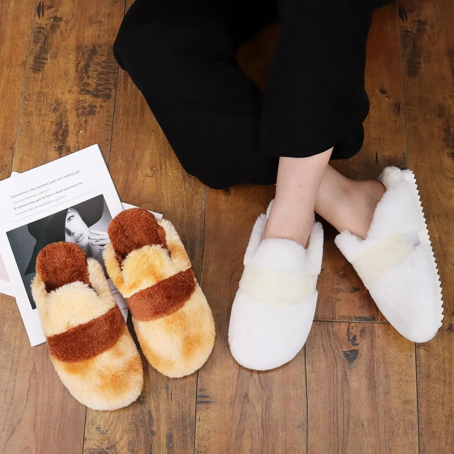 ONCAI Women's Slippers, Plush Faux Fur Soft Cushion Comfortable Memory Foam Slip On House Slippers with Hard Rubber Soles Indoor/Outdoor Winter Warm Fashion, US Size 6-11