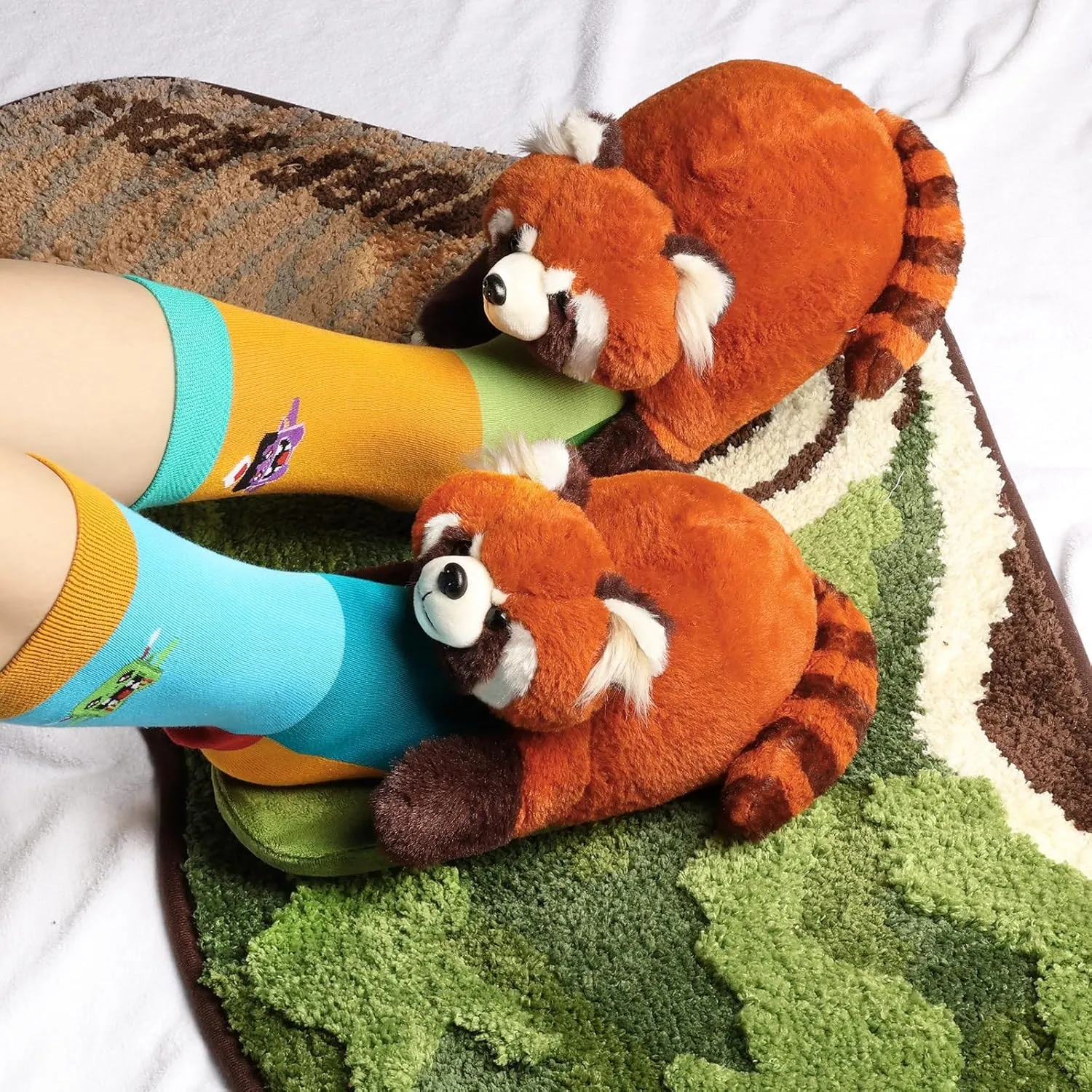 Openhaha Animal Slippers - Cute Fluffy Non-slip Raccoon Gifts for Women, Men