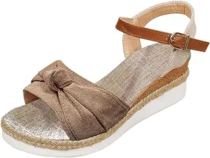 Orthopedic Platform Wedge Sandals for Women Summer Dressy Breathable Open Toe Strappy Ankle Strap Metal Buckle Slip On Sandals Beach Boho Sandal Comfortable Outdoor Shoes