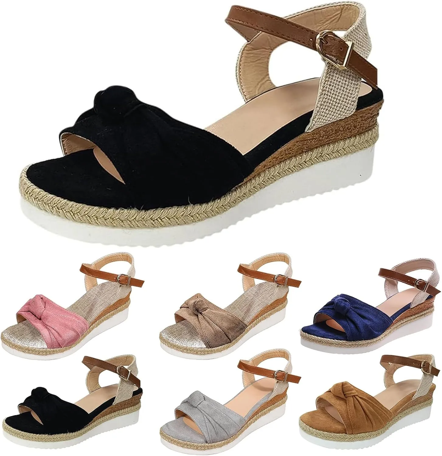 Orthopedic Platform Wedge Sandals for Women Summer Dressy Breathable Open Toe Strappy Ankle Strap Metal Buckle Slip On Sandals Beach Boho Sandal Comfortable Outdoor Shoes