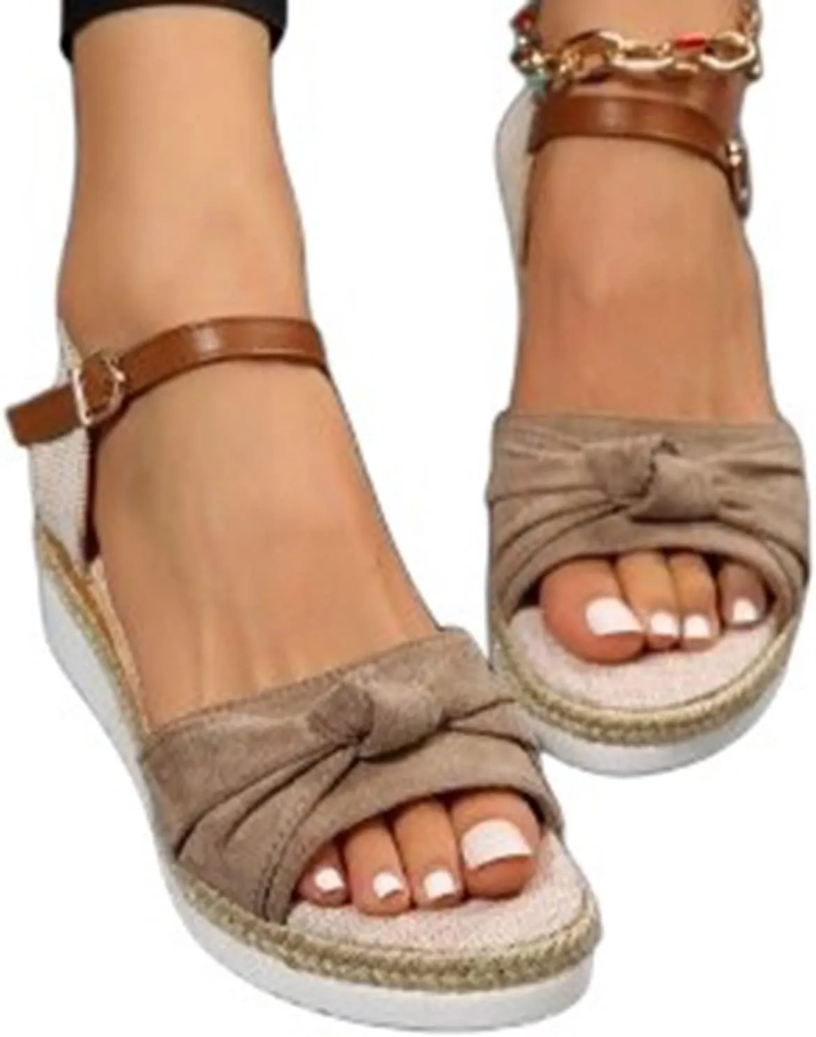 Orthopedic Platform Wedge Sandals for Women Summer Dressy Breathable Open Toe Strappy Ankle Strap Metal Buckle Slip On Sandals Beach Boho Sandal Comfortable Outdoor Shoes
