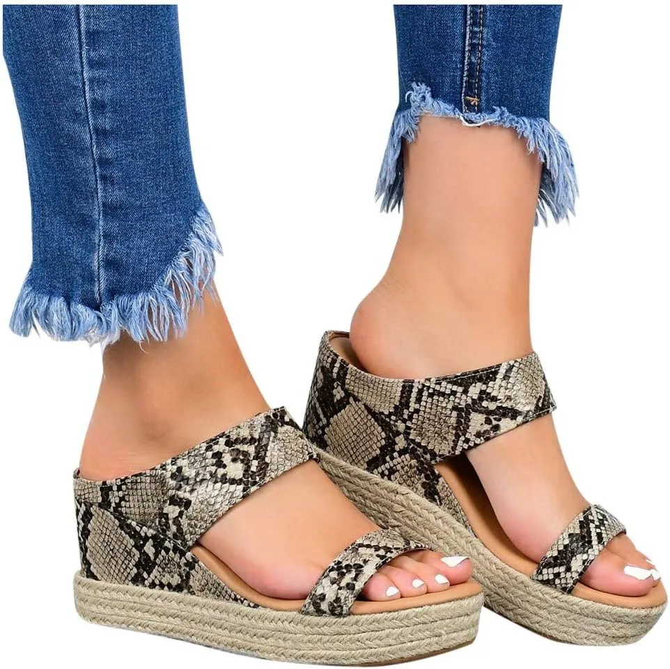 Orthopedic Sandals for Women Casual Summer Wedge Sandals for Women Dressy Open Toe Platform Wedges Buckle Ankle Strap Leather Sandals Espadrilles Beach Heels Sandal Strappy Slip on