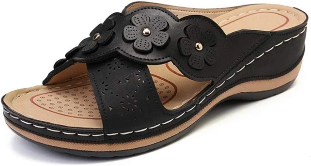 Orthopedic Sandals with Arch Support Flip Flops for Women Wedge Sandals Comfortable Walking Sandals Cushion Footbed Platform Sandals Dressy Summer Slip on Sandals Thong Sandals Casual (b-Black, 8)