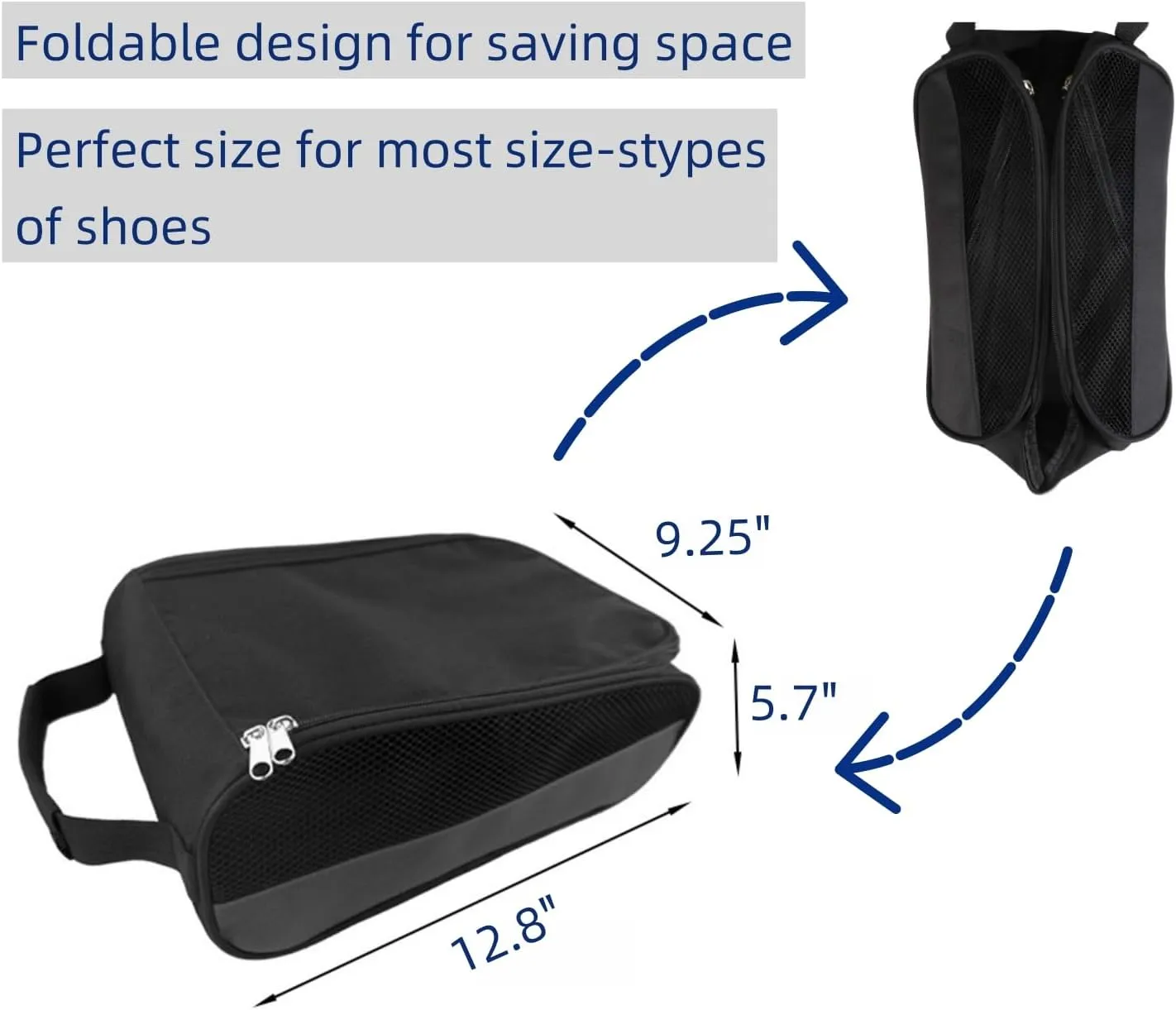 Outdoor Golf Shoe Bag for Travel, Waterproof & Breathable Zippered Sports Golf Shoe Carrier Bags for Men Women (Grey)