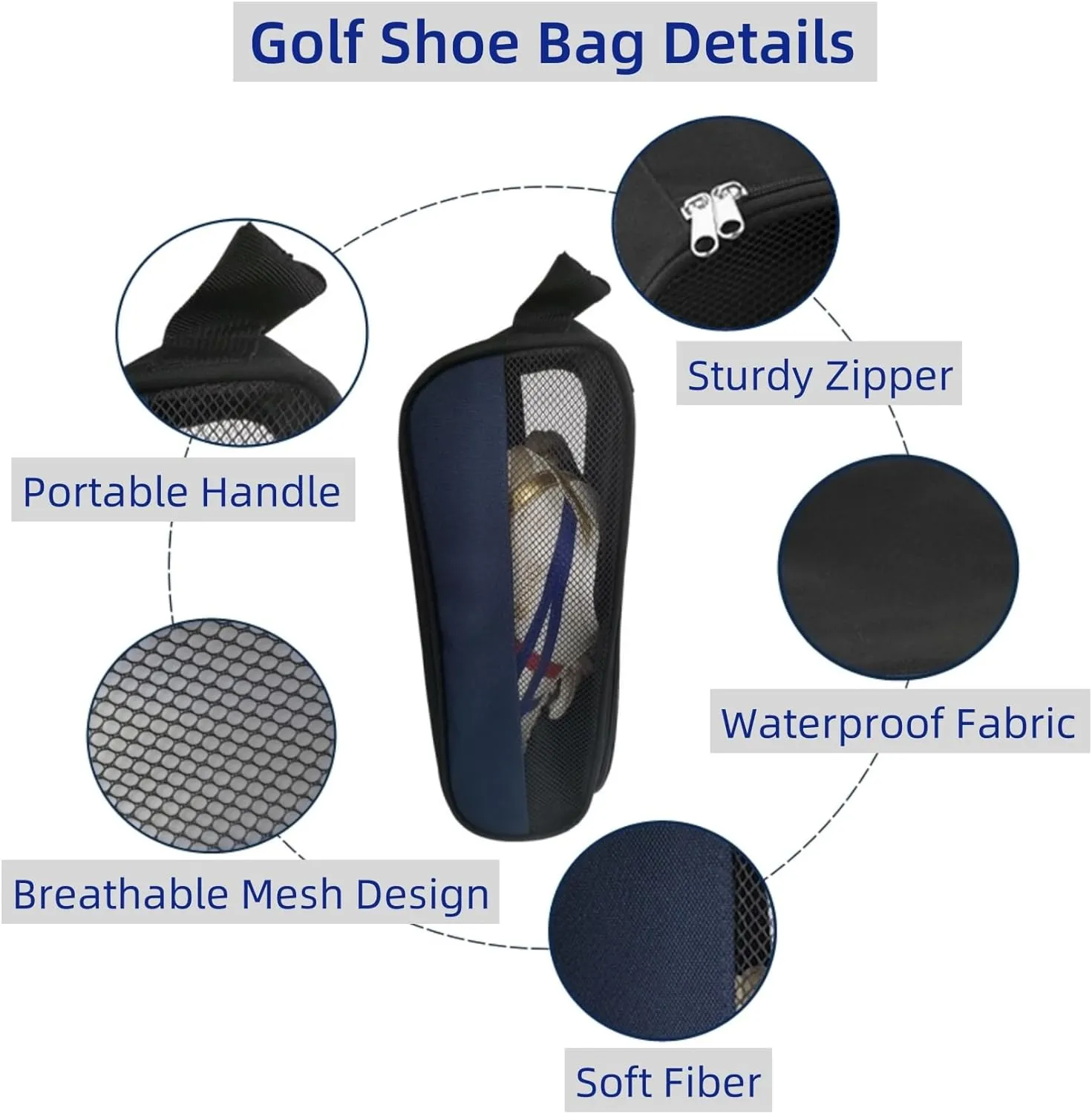 Outdoor Golf Shoe Bag for Travel, Waterproof & Breathable Zippered Sports Golf Shoe Carrier Bags for Men Women (Grey)