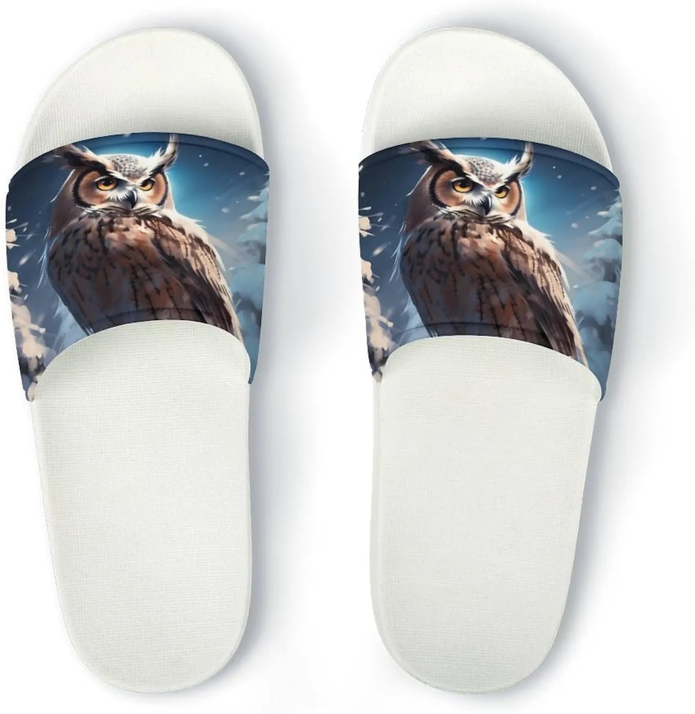 Owls in Snow Snowflakes Home Slipper PVC Open Toe Shower Shoes Non-Slip Bathroom Sandals Pool Sandals for Men Women