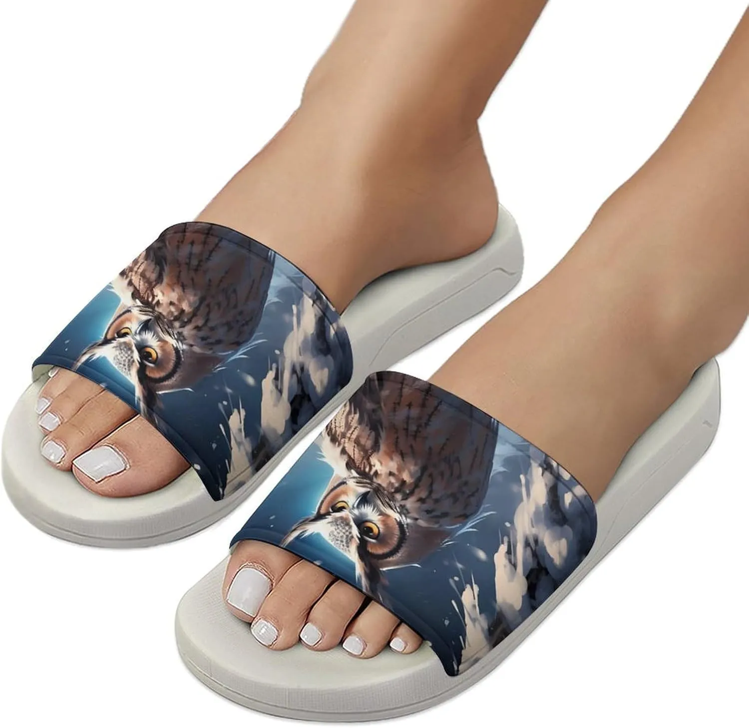 Owls in Snow Snowflakes Home Slipper PVC Open Toe Shower Shoes Non-Slip Bathroom Sandals Pool Sandals for Men Women