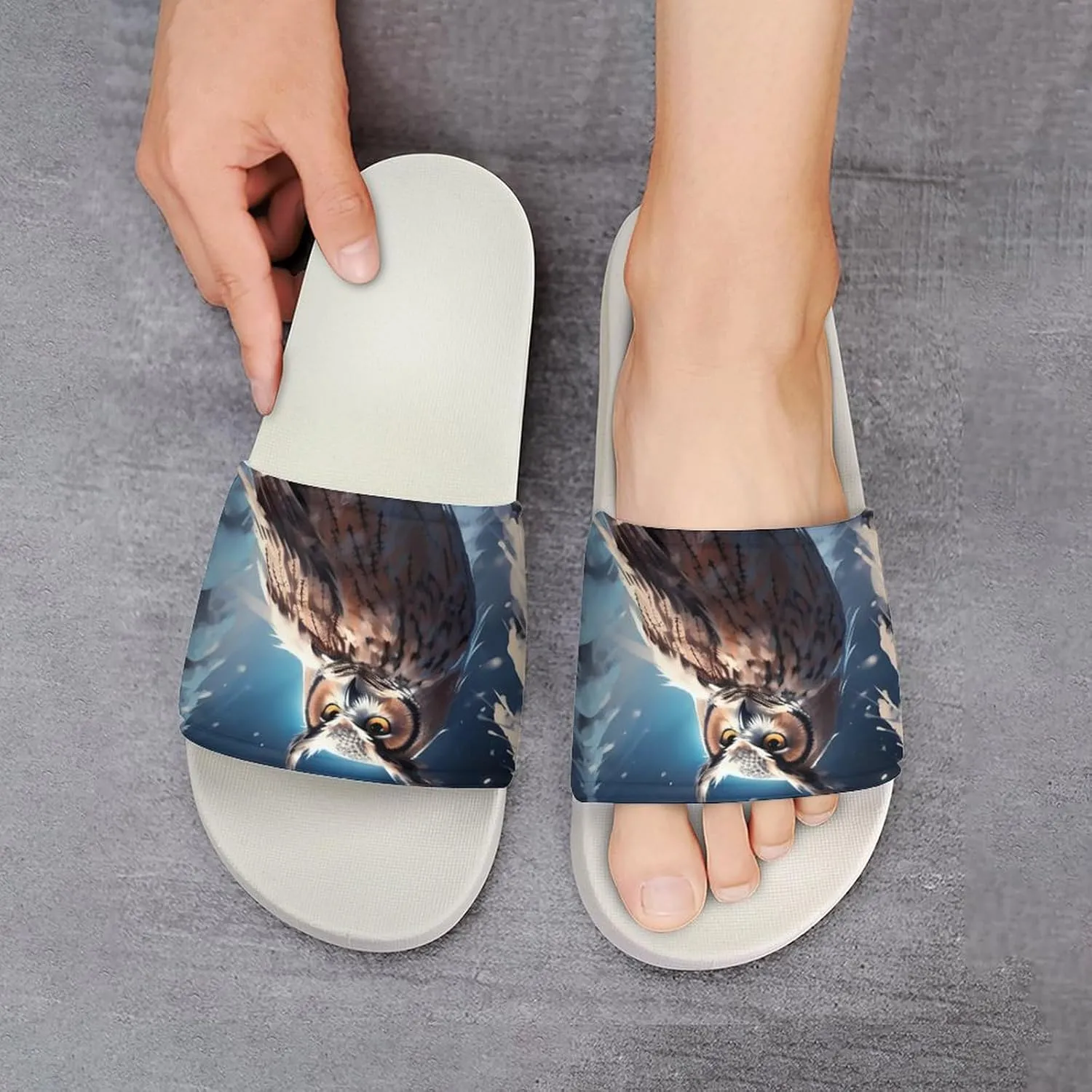 Owls in Snow Snowflakes Home Slipper PVC Open Toe Shower Shoes Non-Slip Bathroom Sandals Pool Sandals for Men Women