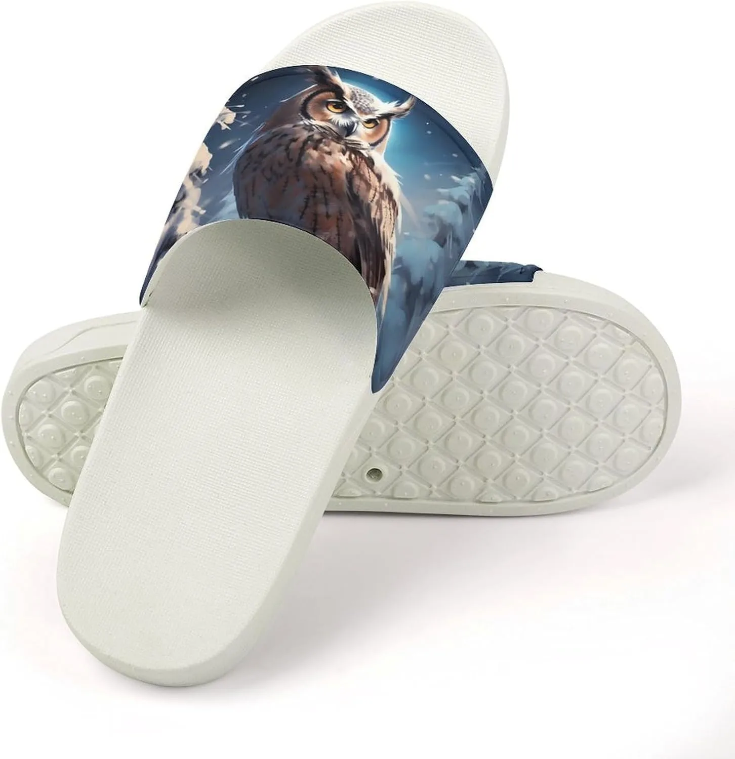 Owls in Snow Snowflakes Home Slipper PVC Open Toe Shower Shoes Non-Slip Bathroom Sandals Pool Sandals for Men Women