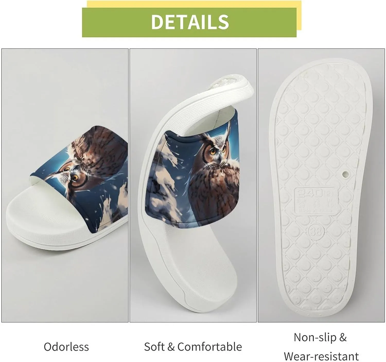 Owls in Snow Snowflakes Home Slipper PVC Open Toe Shower Shoes Non-Slip Bathroom Sandals Pool Sandals for Men Women