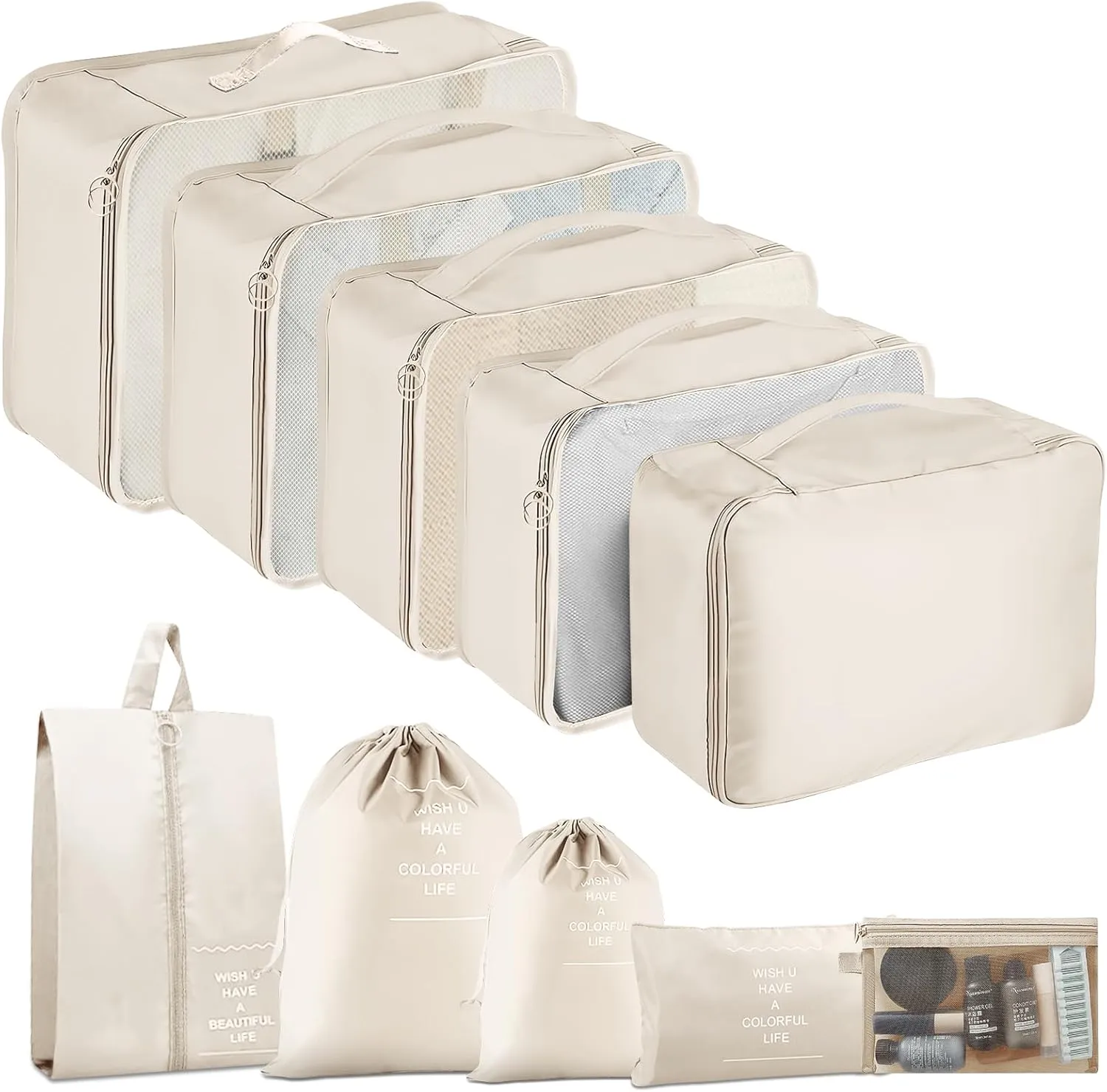 Packing Cubes - 10 Set Luggage Organizer Bags for Family, Mesh Breathable Travel Packing Cubes for Suitcases, Durable Travel Essentials Bags Set