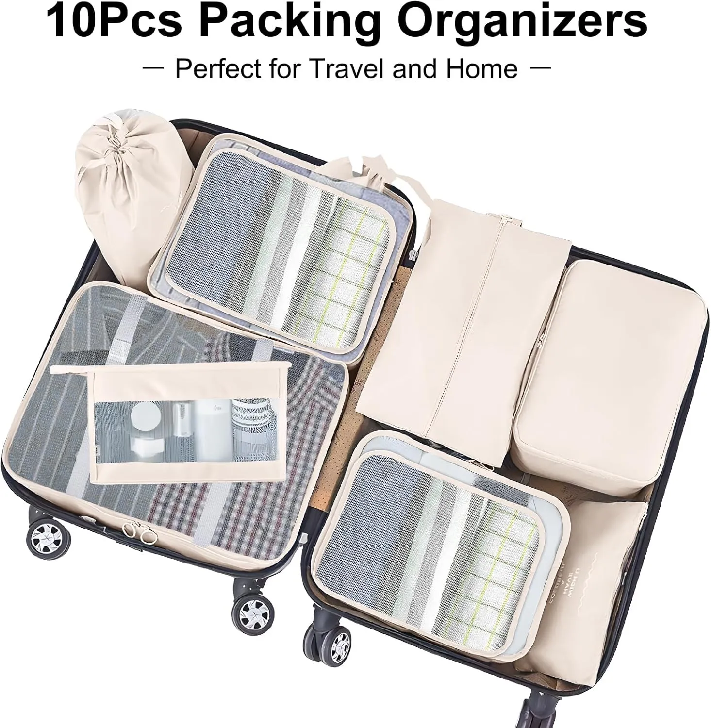 Packing Cubes - 10 Set Luggage Organizer Bags for Family, Mesh Breathable Travel Packing Cubes for Suitcases, Durable Travel Essentials Bags Set