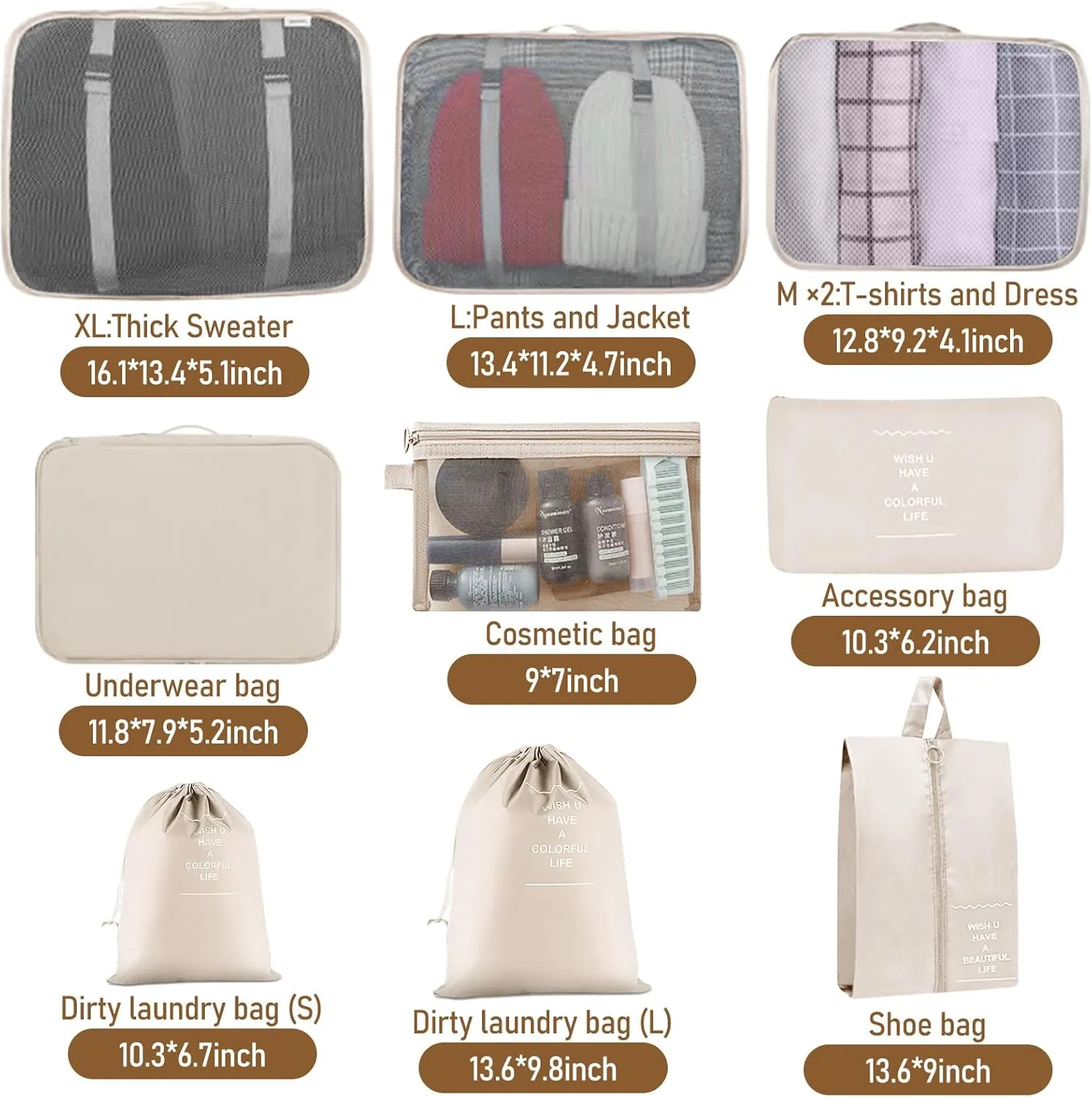 Packing Cubes - 10 Set Luggage Organizer Bags for Family, Mesh Breathable Travel Packing Cubes for Suitcases, Durable Travel Essentials Bags Set