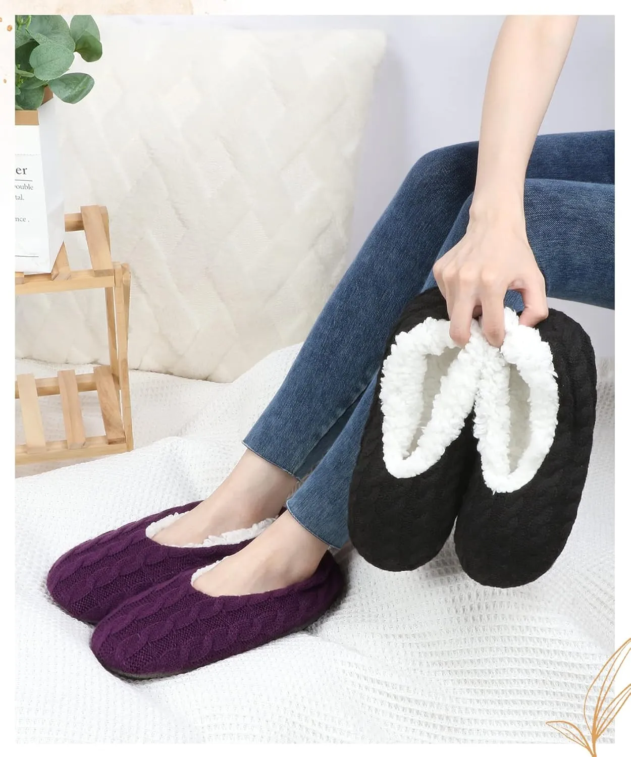 Panda Bros 2 Pairs Slipper Socks For Women With Grippers, Fuzzy Womens Slipper Socks With Non Slip Bottoms, Cozy Warm House Slippers