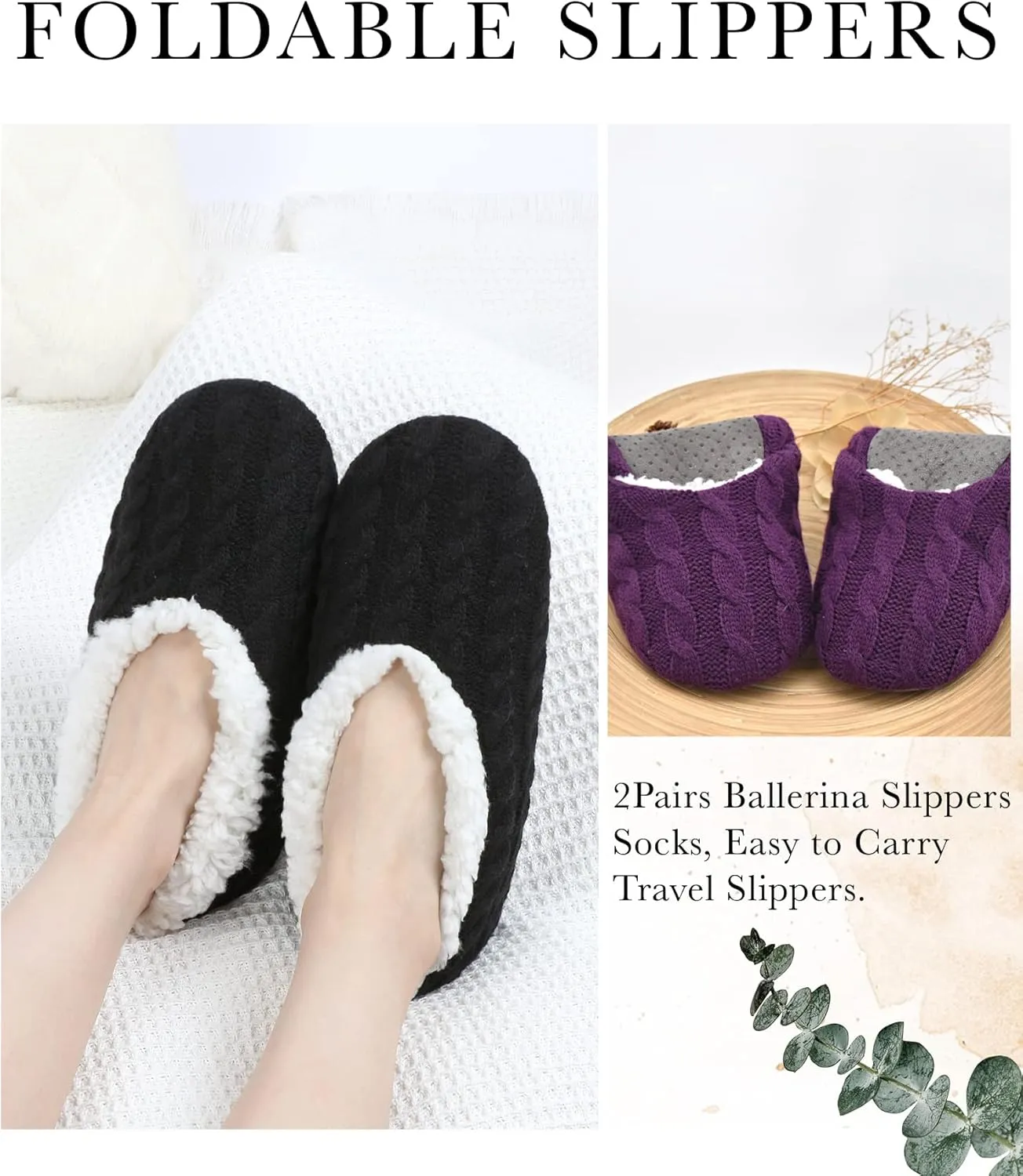 Panda Bros 2 Pairs Slipper Socks For Women With Grippers, Fuzzy Womens Slipper Socks With Non Slip Bottoms, Cozy Warm House Slippers