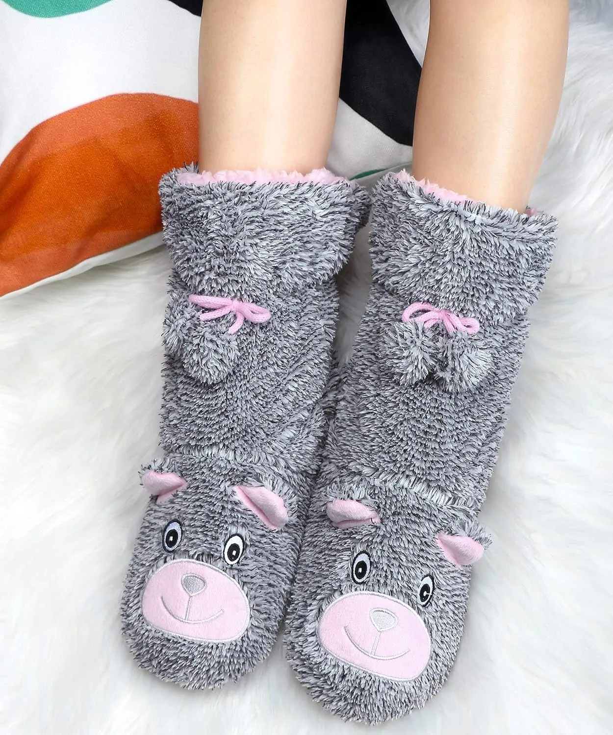 Panda Bros Slipper Socks for Women Cozy Warm Lined Fuzzy Sock Slippers Indoor Booties with Non Slip Grippers
